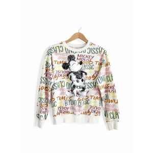 Disney Sweatshirt Mickey Mouse Beyond Classic All Over Graffiti Cream Size XS
